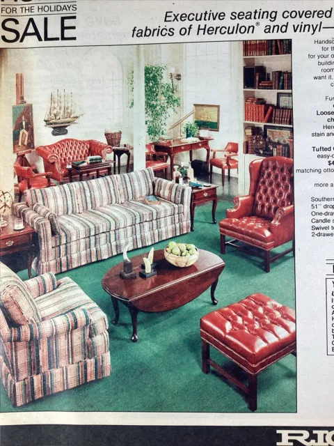 Atlanta GA Print Ad 1980 AJC Rich’s Furniture Living Vinyl Stripe Cloth Sofa