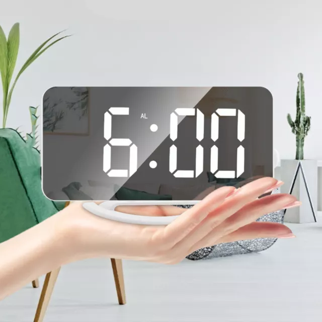 fr LED Mirror Display Wake Up Clock Electronic Auto Photosensitive Alarm Clock 3