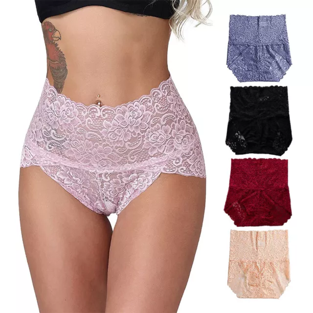 3Pcs Womens Lace High Waist Panties Underwear Briefs Lingerie Knicker Plus Size