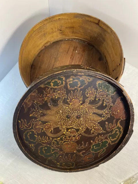 Rare Antique Chinese Hat Box Hand Painted 1870th