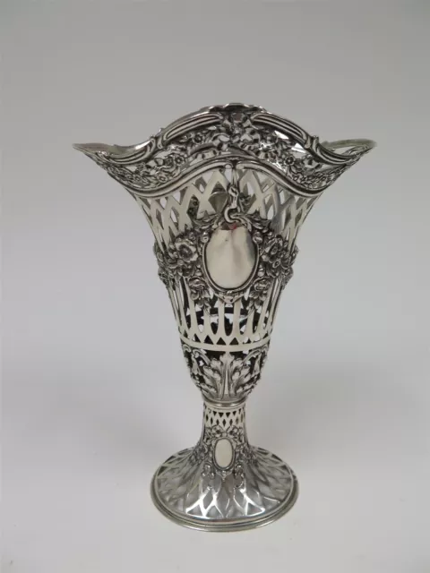 Antique 800 Silver Reticulated Pierced Flower Vase/Basket German Hallmarks