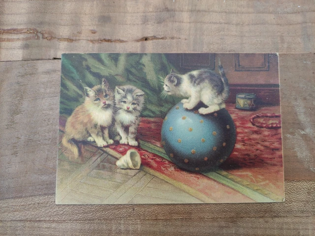 Antique Litho Chromo CPA Cat Kittens Uncirculated Balloon Postcard N8