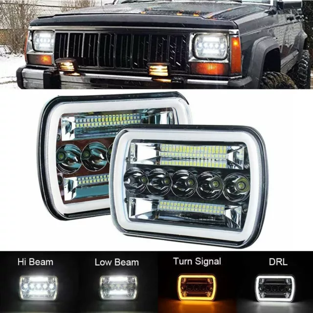 Pair 5x7'' 7x6'' LED Headlights Hi-Lo Beam DRL For Jeep Cherokee XJ Wrangler YJ