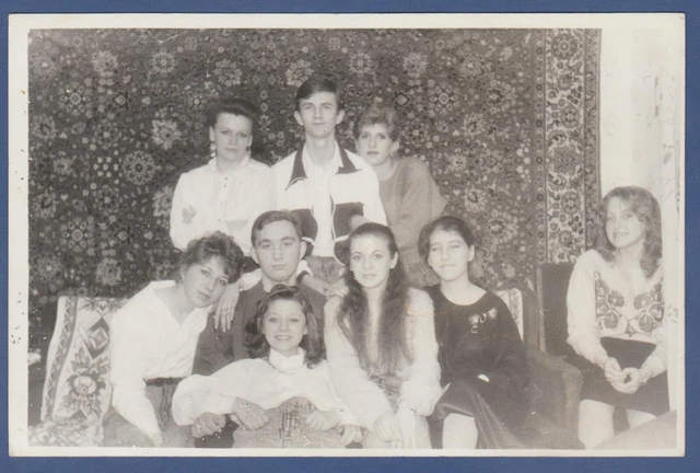 Beautiful Guys and Girls on a Bed in a Room Soviet Vintage Photo USSR