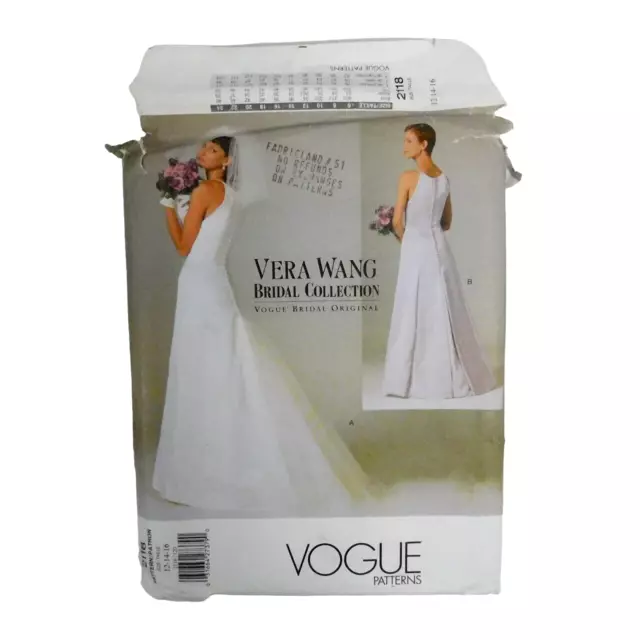 Vogue 2118 Misses Bridal Dress Size 12-16 Uncut Vera Wang Petticoat Ruffles Slit