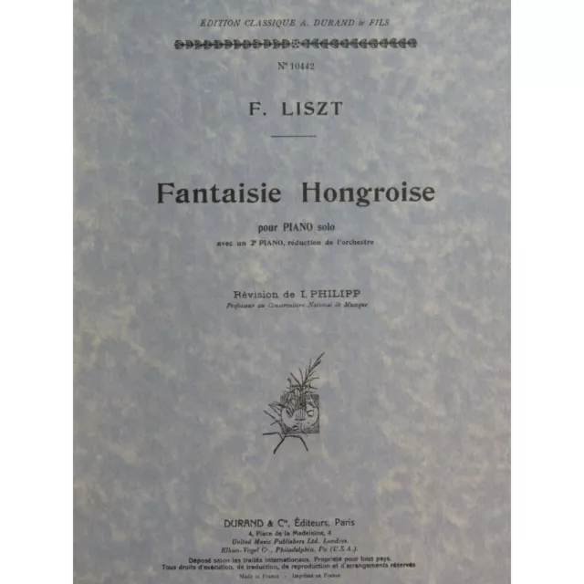 LISZT Franz Fantaisie Hongroise 2 Pianos 4 mains 1954