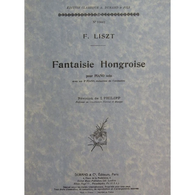 LISZT Franz Fantaisie Hongroise 2 Pianos 4 mains 1954