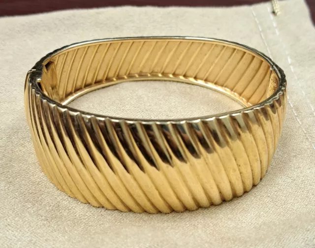 Italian 14Kt Yg Ribbed Design Cuff Bracelet 35 Grams Estate