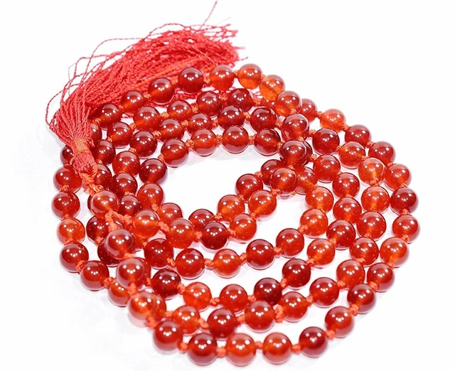 AAA Cornaline 108 Perles Collier Main Nouée Japa Prière Méditation Mala 8mm