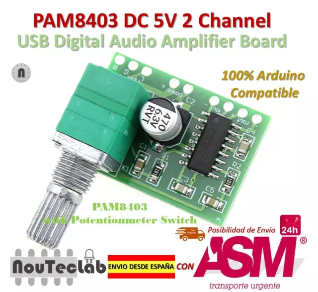 PAM8403 5V 2 Chaines USB Digital Audio Amplifier Avec Potentiomètre Interrupteur