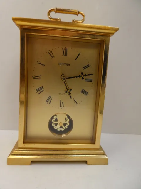 Vintage Brass Shelf Mantle Rhythm Clock Quartz Movement  Japan