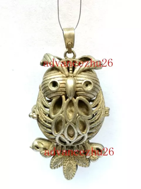 Collecting Ancient China Tibet Silver Carvings Lovely Owl Statue Amulet Pendant