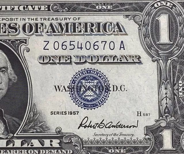 1957 $1 Dollar Silver Certificate (Blue Seal) Block Z-A , Uncirculated