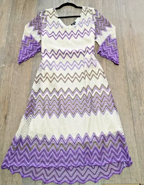 Fresh of LA Dress Womens 2XL Purple Chevron Print Crochet 3/4 Sleeve Midi BOHO