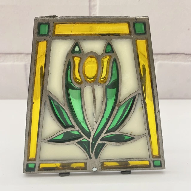 Vtg  Stained Glass Cast Iron Napkin Letter Holder Tulip Flower Yellow Taiwan