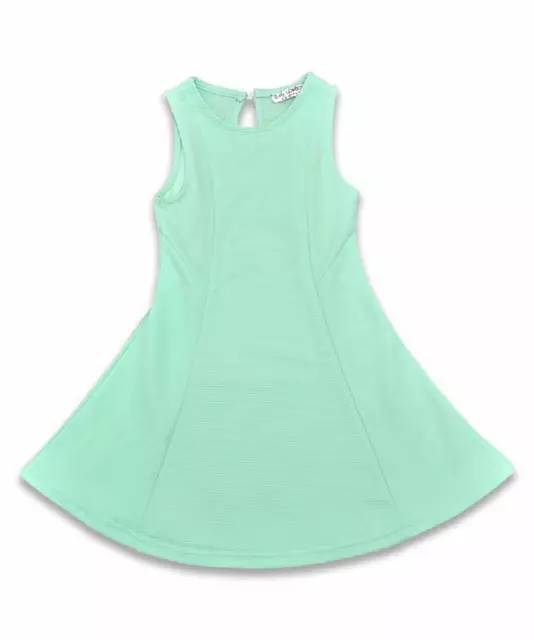 Filles Menthe sans Manche Côtelé Robe Patineuse Enfants Robe Été Âge 2-8 Ans