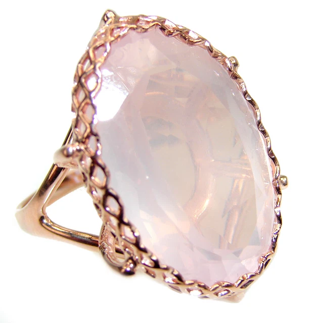 Large 23.2 carat Rose Quartz 18K Gold over .925 Sterling Silver brilliantly hand