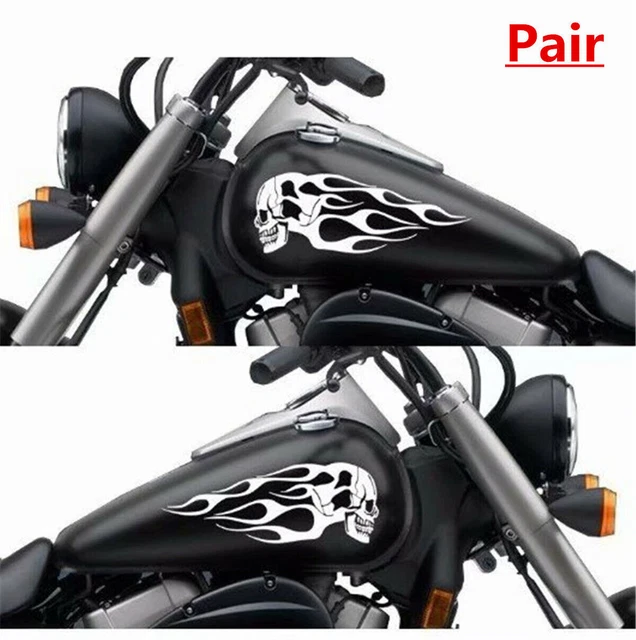 Motorcycle Gas Tank Flames skull Badge decal sticker set 13.5"x5" universal