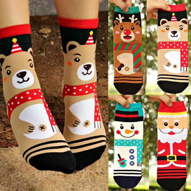 Christmas Socks Adults Kids Santa Deer Snowman Bear Xmas Socks 1/2/4/6 Pairs