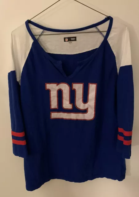 New York NY Giants NFL Team V-Neck Long Sleeve T-Shirt Sparkle Logo NY  Sz Large