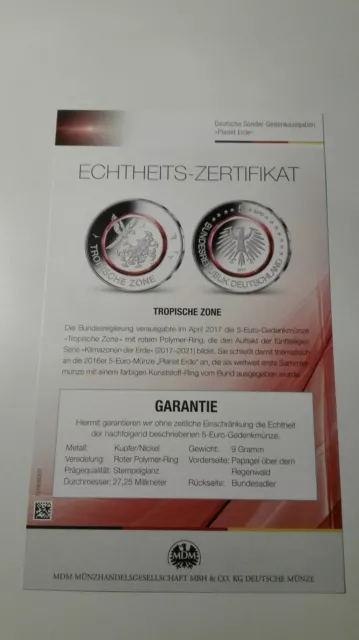 5 Euro Tropische Zone MDM Zertifikat