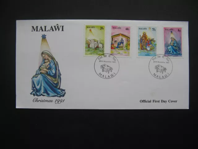 MALAWI, cover FDC 1991, Christmas donkey sheep madonna with child