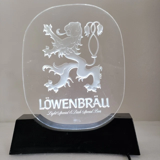 Vintage Lowenbrau Lighted Beer Sign Bar Advertisement Lion Free Standing Base