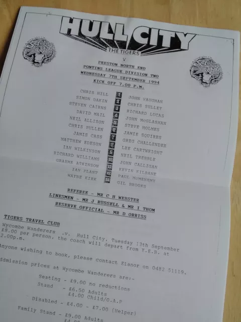 1994/95 Hull City Reserves V Preston North End - Pontins League