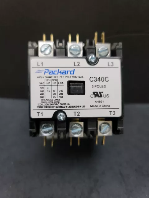 Packard C330C Contactor 3 Pole 40 Amps 30 FLA 208/240 Coil Voltage 50/60 VAC