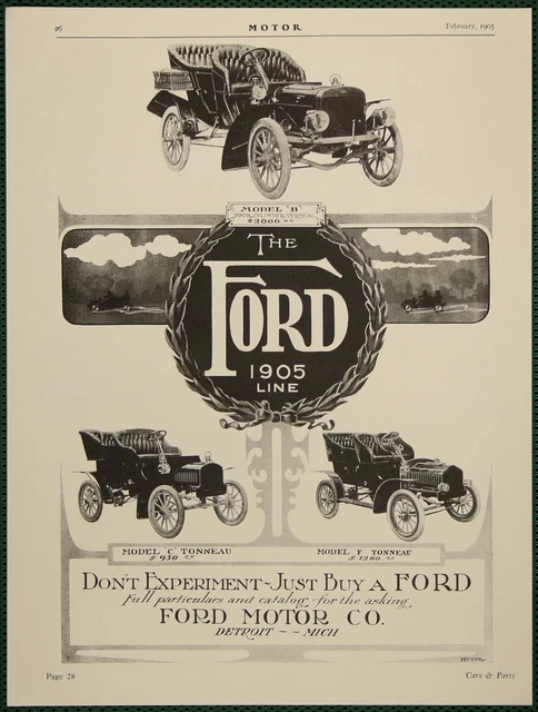 FORD LINEUP MODEL B C F Tonneau Ad Reprint from 1905 Vintage Print Ad