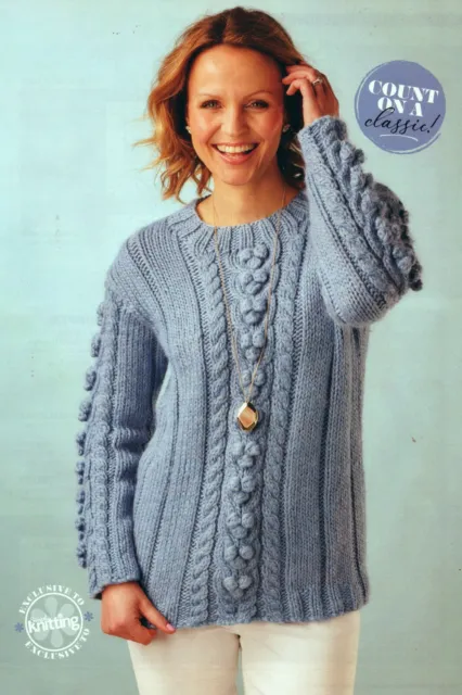 ~Patrón de tejido extraíble para suéter de cable y bobble para dama~ 32""~ 52""