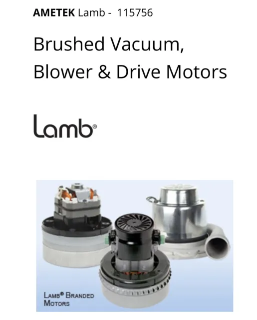 Ametek Lamb Brushed Vacuum Motor Model 115756