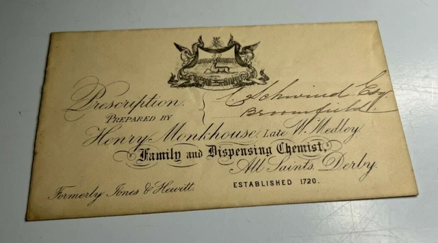 Antique Prescription Envelope  Henry Monkhouse Chemist All Saints Derby v4