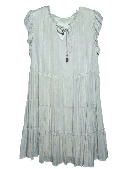 Indigo Rose Womens LARGE Sleeveless Peasant Layered Dress Beige - PD