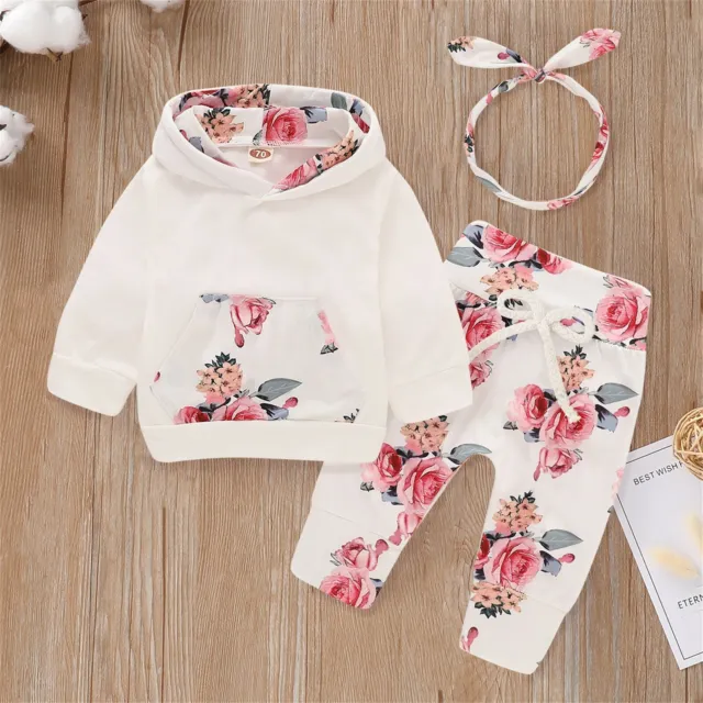 Maglione con cappuccio top pantaloni fasce outfit con stampa floreale bambini neonati bambine