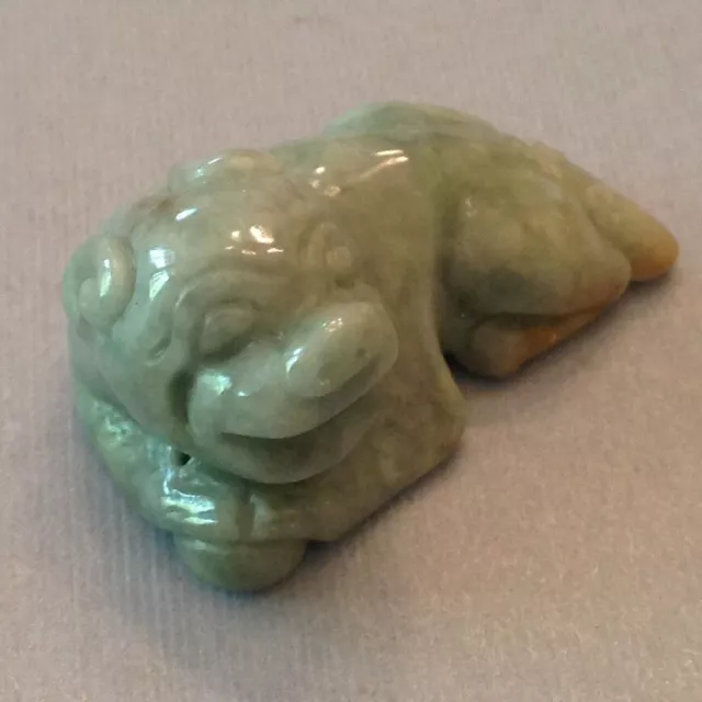 ~Vintage  Carved Green Jade / jadeite Recumbant Dog