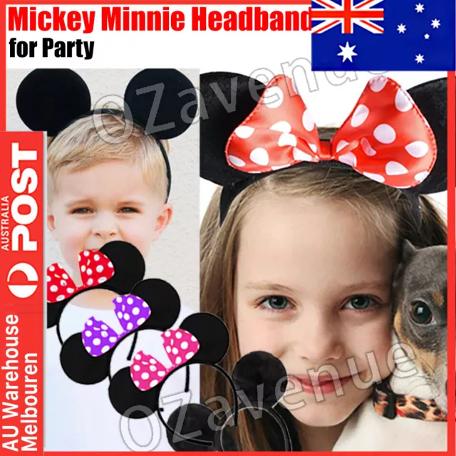 Mickey Minnie Mouse Ears Headband Party Costume Bow Fancy Dress 4 Colours