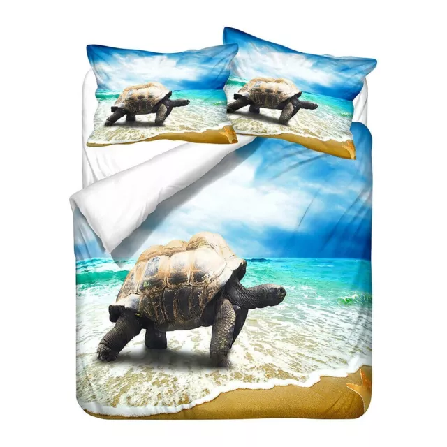 Sea Turtle Duvet Cover Shark Bedding Set Ocean Animal Tortoise and Coral Printed