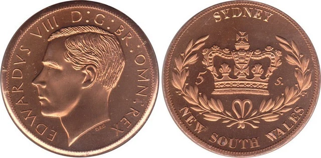 Australia: King Edward VIII Sydney NSW piedfort  Plain Edge, copper  Mintage 12