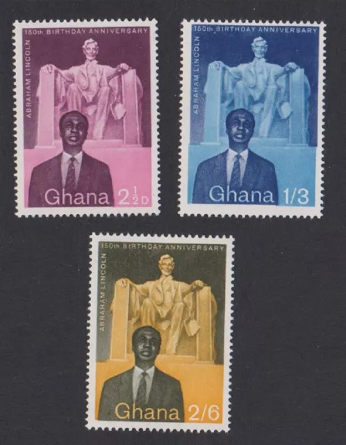 Ghana 150th Birth Anniversary of Abraham Lincoln 3v 1959 MNH SG#204-206