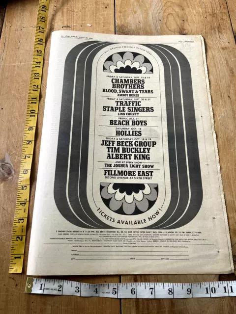 vintage fillmore east concert ad newspaper 1968 60s beach boys jeff beck +++