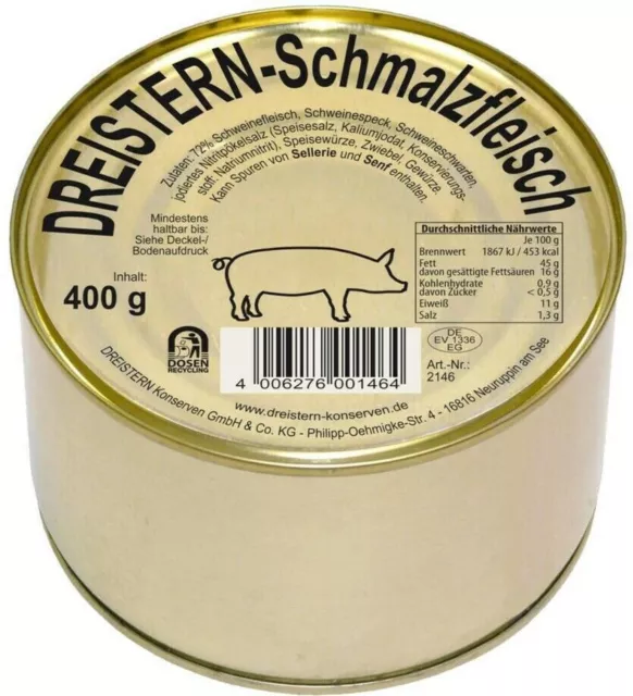 Dreistern carne di lardo (carne di maiale 72%) lattine 6x400 g