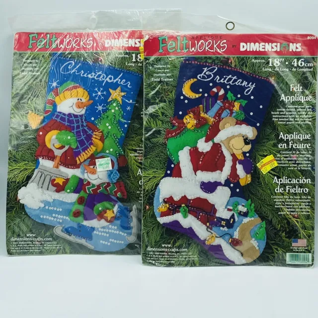 Kit de medias Felt Works Dimensions 18" Navidad Santa Bear 8094 muñeco de nieve 8092 NUEVO