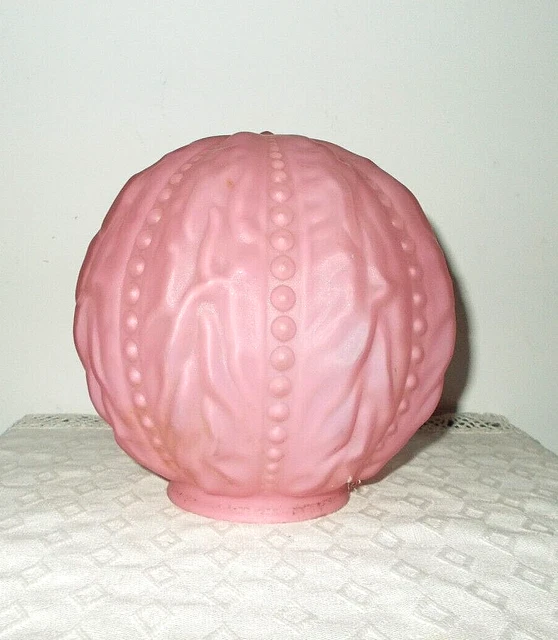 Antique Pittsburgh Drape Beaded Satin Pink 6 1/4" Dia. Ball Shade~3 1/8" Fitter