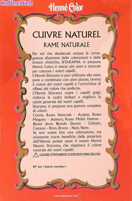 Sitarama Polvere Henne Color: Cuivre Rosso Rame Naturale - 100 Gr 2