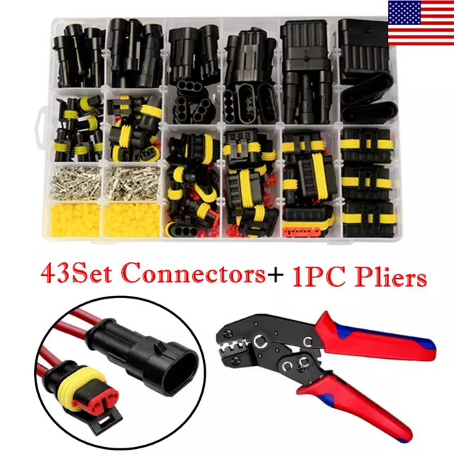 43 Sets Waterproof Car Auto Electrical Wire Connector Plug 1-6 Pin Way Plug Kit