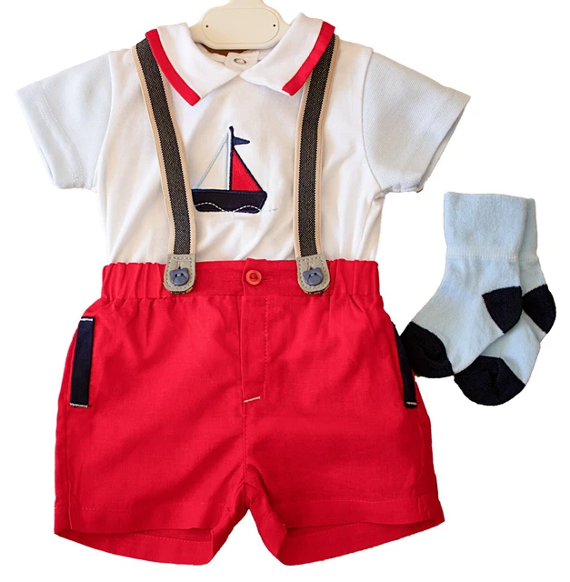 Completo Neonato Bambino T.shirt+ Pantaloncino Short Bretelle Tg. 0/36 Mesi
