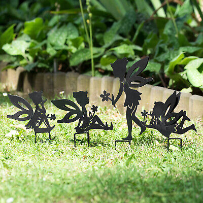Set of 4 Fairies Metal Fairy Garden Stake Silhouettes Decorative Ornament Figure