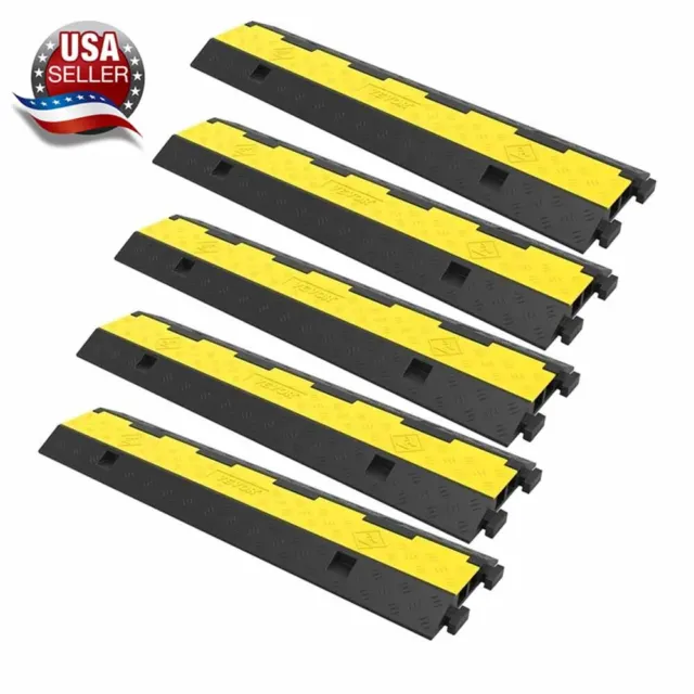 5 Packs 2 Channels Cable Protector Speed Bump Hump Rubber Modular Driveway US