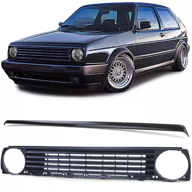 Kühlergrill ohne Emblem Schwarz mit Grillspoiler für VW Golf 2 83-91